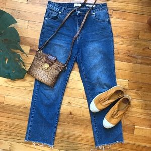 Cropped Denim Straight Leg Jeans